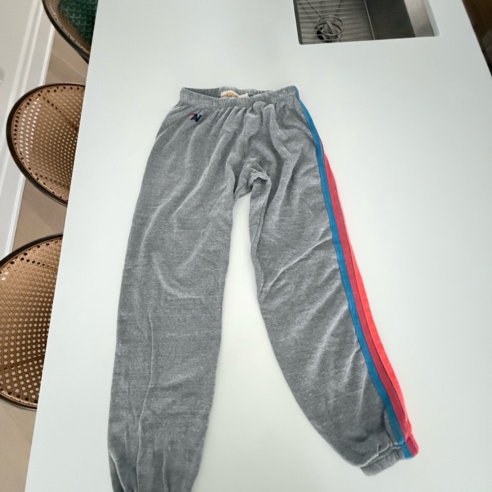 Gray aviator nation Joggers with Red and Blue Stripes